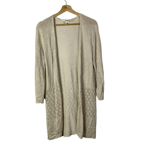Cato Beige Open Knit Lightweight Open Front Tunic Length Cardigan Sweater L - Picture 1 of 5
